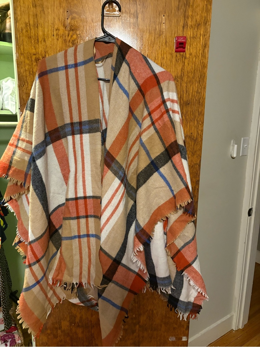 Old Navy Plaid Poncho in Tan, Orange, Blue, Black, White